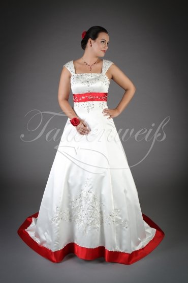 Wedding dress TW0077B - Wedding dress TW0077B red white embroidery beadings fairytale train lace-up