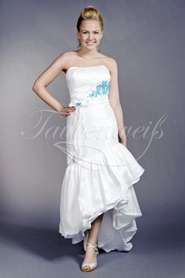 Wedding dress TW0079B - Wedding dress TW0079B front short back long strapless taffeta blue white