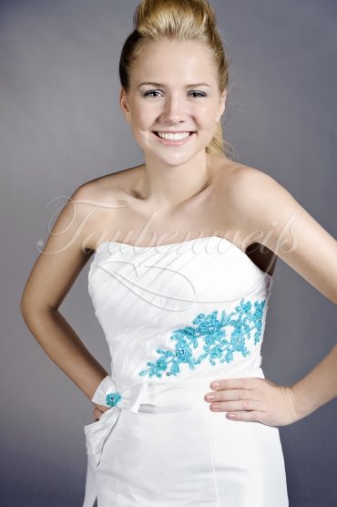 Wedding dress TW0079B - Wedding dress TW0079B front short back long strapless taffeta blue white 2
