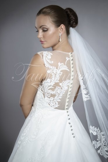 Wedding dress TW0080B - Wedding dress TW0080B A-line tattoo back lace tulle train diamond buttons 2