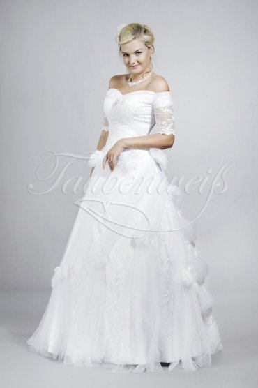 Wedding dress TW0090B - Wedding dress TW0090B A-line lace tulle flowers off-zhe-shoulder sleeves no train