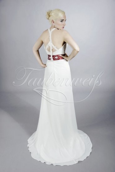 Wedding dress TW0091B - Wedding dress TW0091B chiffon column red belt halterneck train 3