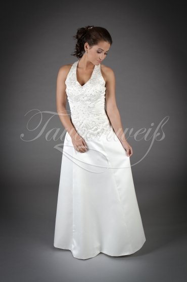 Wedding dress TW0098B - Wedding dress TW0098B modest A-Line satin embroidery neckholder no train zipper buttons