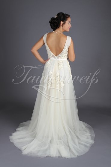 Wedding dress TW0110B - Wedding dress TW0110B nude look lace tulle beads train deep back sexy 3