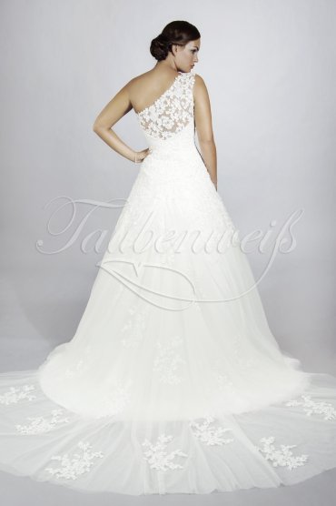 Wedding dress TW0115B - Wedding dress TW0115B tulle organza lace beadings one shoulder strap detachable train 3