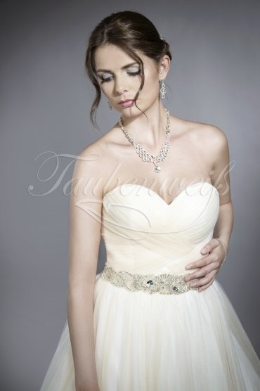Wedding dress TW0120B - Wedding dress TW0120B tulle organza A-line blush glitter sparkling belt train buttons 2