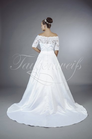 Wedding dress TW0123B - Wedding dress TW0123B satin A-line lace appliques beadings 3/4 sleeves Carmen off-shoulder train 3