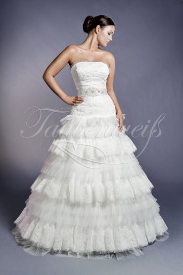 Wedding dress TW0125B - Wedding dress TW0125B alternating laces Vintage charms beaded waist band no train
