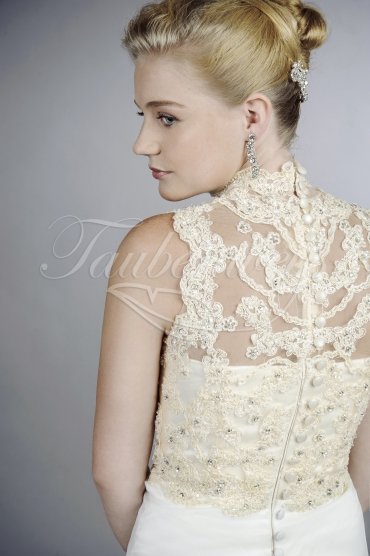 Wedding dress TW0127B - Wedding dress TW0127B two color organza A-line special lace top high neck 2