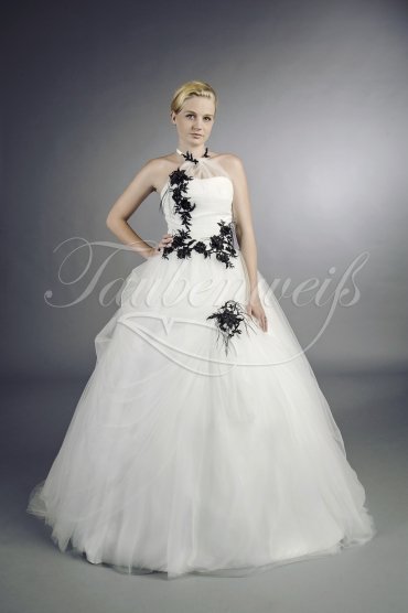 Wedding dress TW0129B - Wedding dress TW0129B tulle ball gown black ivory lace decorative lace-ups neckholder