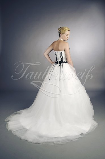 Wedding dress TW0129B - Wedding dress TW0129B tulle ball gown black ivory lace decorative lace-ups neckholder 3