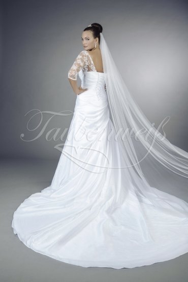 Wedding dress TW0134B - Wedding dress TW0134B taffeta A-line lace sleeves rectangular neckline long train 3