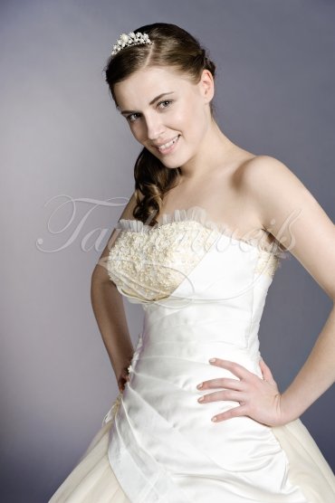 Wedding dress TW0147B - Wedding dress TW0147B ball gown tulle skirt satin lace appliques beadings champagne 2