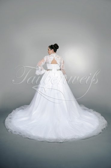 Wedding dress TW0154B - Wedding dress TW0154B big size XXL princess tulle lace trumpet sleeves Rhine stone belt 3