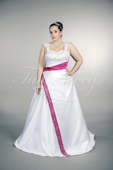 Wedding dress TW0156B - Wedding dress TW0156B satin A-line plus size pink embroidery wide straps train