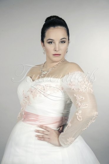 Wedding dress TW0158B - Wedding dress TW0158B tea-length plus size XXL tulle lace pink A-line sleeves 2