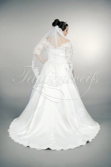Wedding dress TW0161B - Wedding dress TW0161B plus size XXL satin lace bateau neck 3/4 sleeves train 3