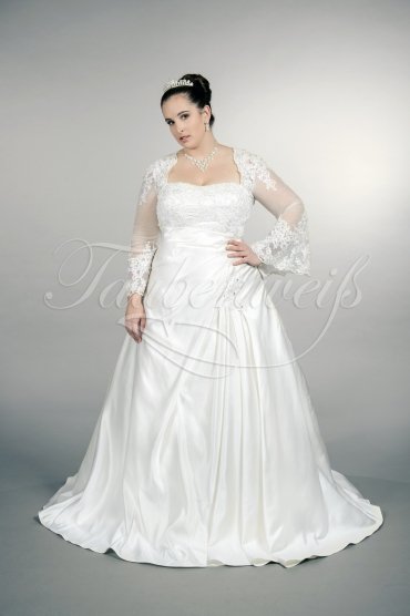 Wedding dress TW0166B - Wedding dress TW0166B A-line plus size XXL satin lace trumpet sleeves pleats train covered back