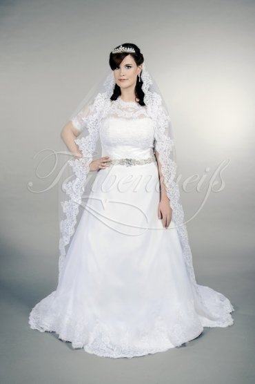 Wedding dress TW0169B - Wedding dress TW0169B A-line plus size XXL chrystal belt lace short sleeves keyhole back train
