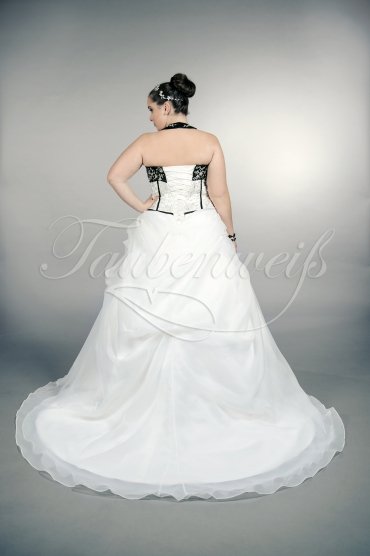 Wedding dress TW0171B - Wedding dress TW0171B plus size black white embroidery beadings neckholder train lace-up 3