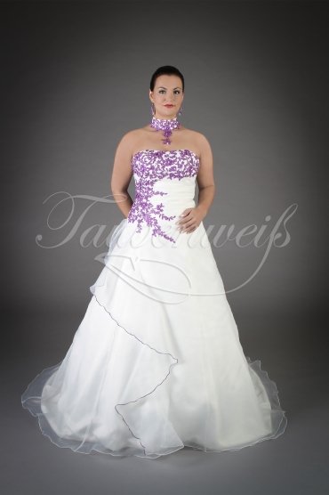Wedding dress TW0189B - Wedding dress TW0189B A-Line organza purple appliques train lace-up style necklace