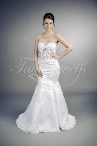 Wedding dress TW0190B - Wedding dress TW0190B mermaid sexy transparent bodice 3D flowers lace-up train