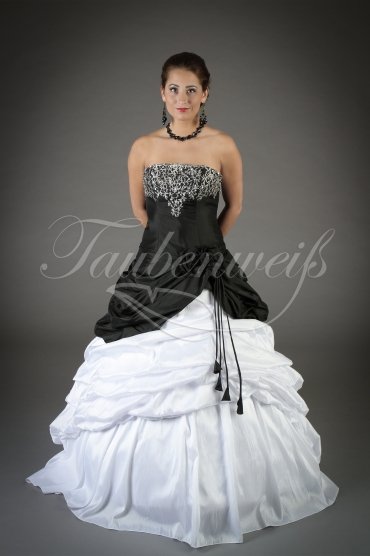 Wedding dress TW0199B - Wedding dress TW0199B taffeta A-line black and white embroidery beadings strapless train