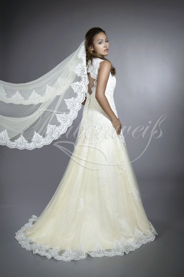Wedding dress TW0202B - Wedding dress TW0202B A-line two colors cap sleeves keyhole back short train 3