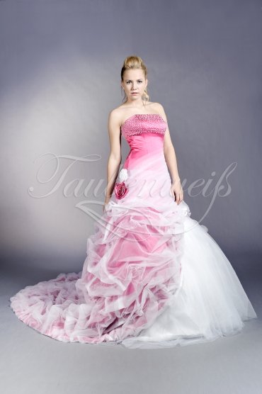 Wedding dress TW0205B - Wedding dress TW0205B pink and white extravagant strapless long train