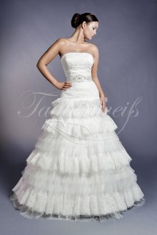 Wedding dress TW0125B - Wedding dress TW0125B alternating laces Vintage charms beaded waist band no train